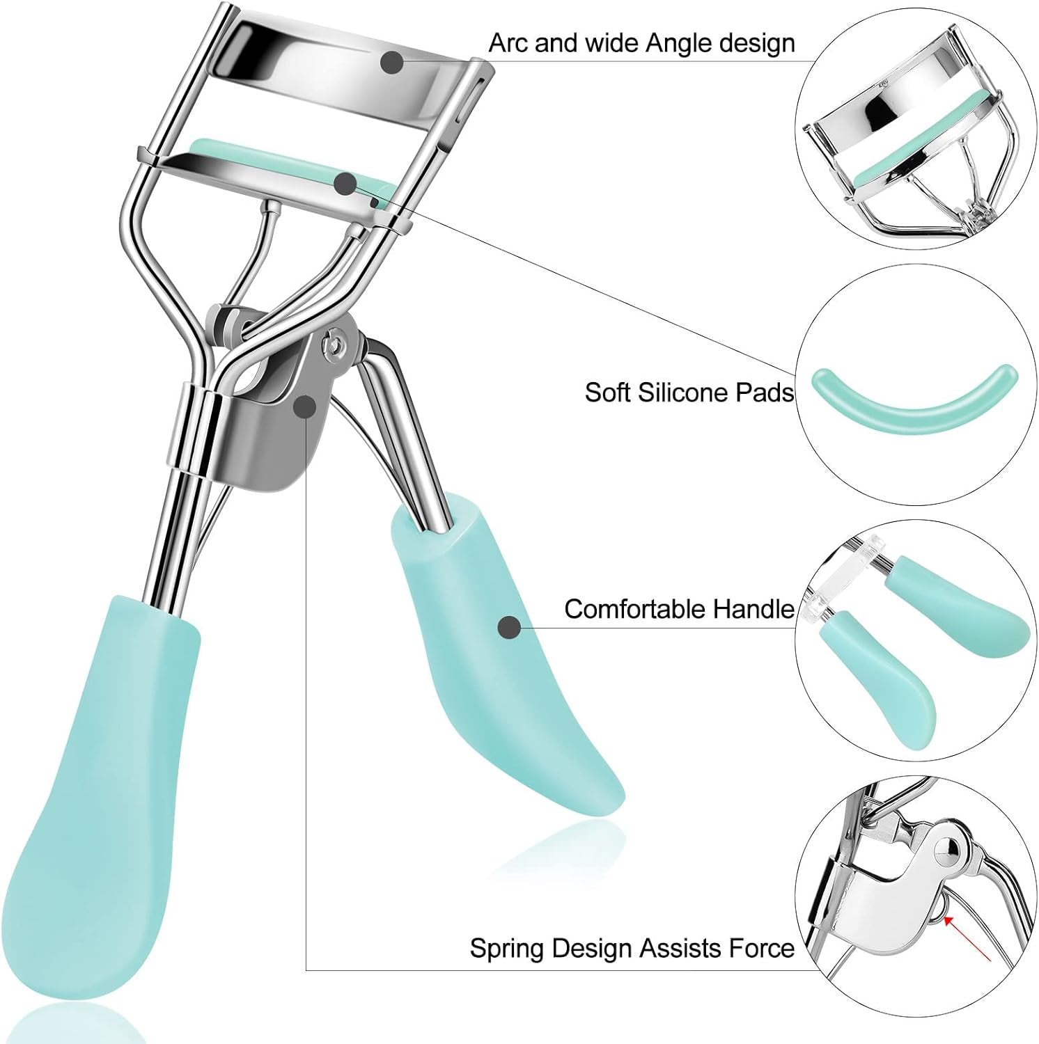 Professional Eyelash Curler with Comb and Brush, Universal Fit for All Eye Shapes, Includes 5 Silicone Refill Pads, Long-Lasting Natural Curl for Women, Ideal Makeup Gift (Blue)