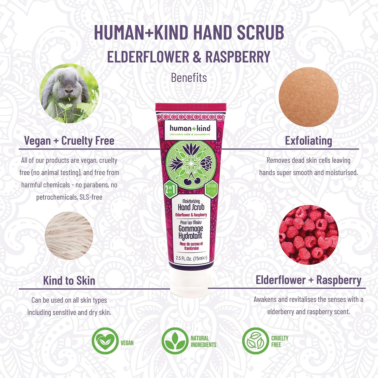 Moisturizing Hand Exfoliating Scrub for Soft and Smooth Skin - Gentle Repair for Dry, Cracked, and Peeling Hands with Shea Butter, Dried Raspberry Seeds, and Hydrated Silica - 75 ml