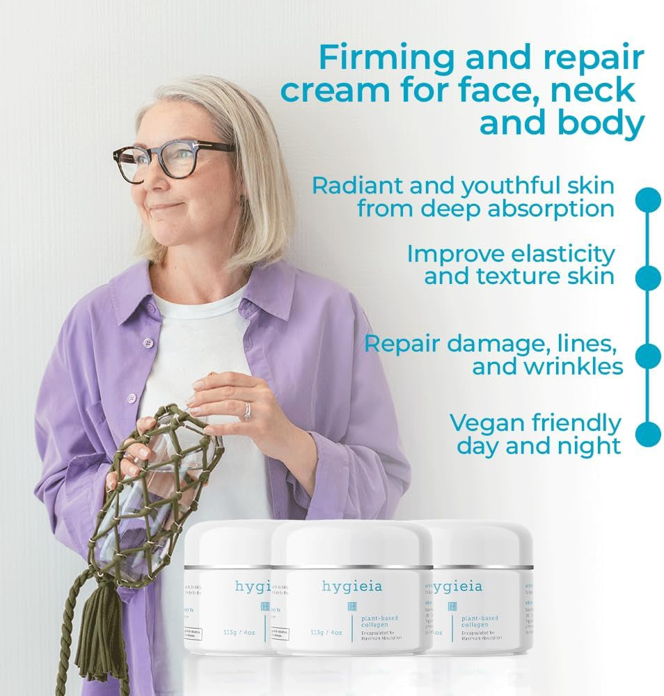 Encapsulated Collagen Cream for Face, Neck, and Body - Vegan Plant-Based Formula for Enhanced Cellular Absorption - Day and Night Cream for Firming and Toning Skin, 4 Oz