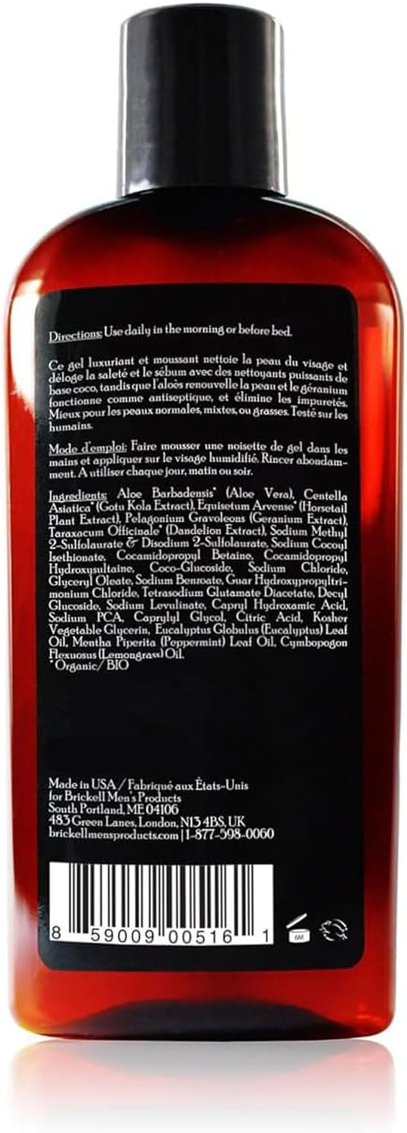 Brickell Men's Clarifying Gel Face Wash - Natural and Organic Foaming Daily Facial Cleanser with Geranium, Coconut, and Aloe - 8 Ounces, Scented
