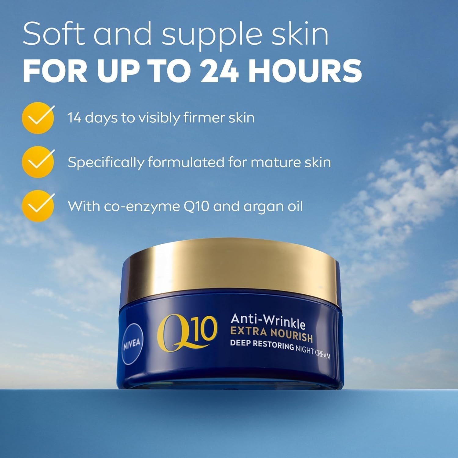 Q10 Anti-Aging Night Cream 50ml | Enriched with Q10 and Argan Oil | Hydrating Formula for 24-Hour Nourishment | Reduces Wrinkles and Fine Lines | Enhances Skin Firmness | Replenishes Mature Skin