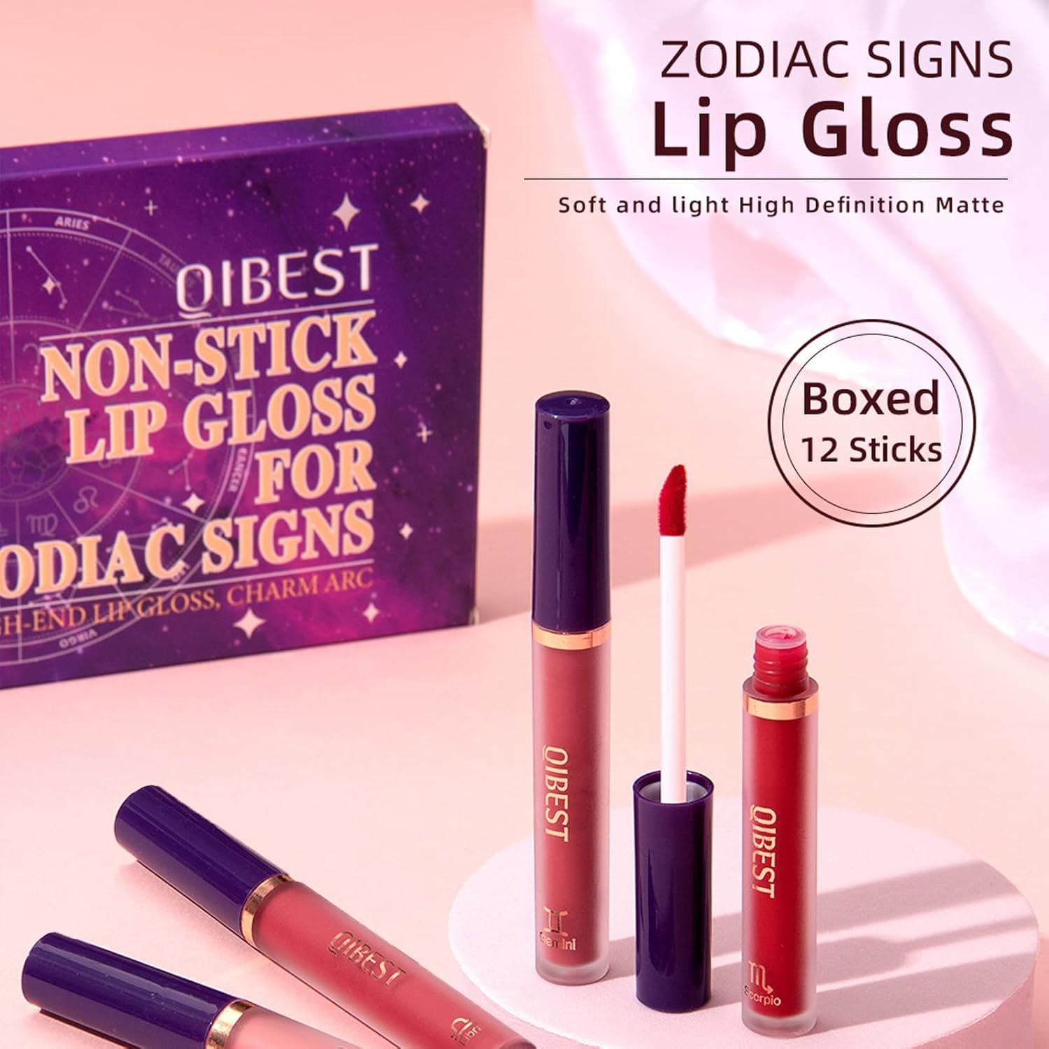 6-Piece Heart Crush Lip Glaze Ink Set, Vivid Color Lipstick with Juicy Glossy Finish, Long-Lasting Moisturizing Formula, Highly Pigmented Clear and Natural Makeup for Daily Use (B)