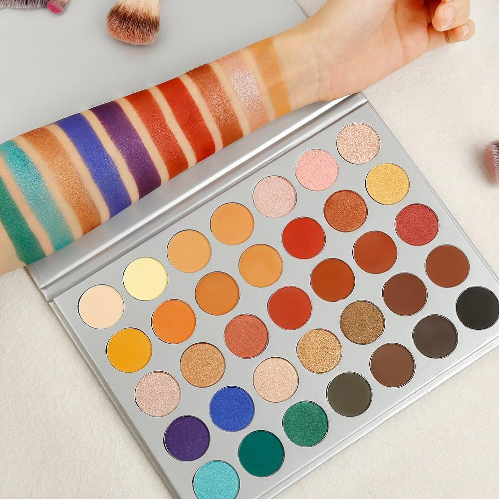Valuemakers 35-Color Highly Pigmented Eyeshadow Palette - Matte and Shimmer Finish in Vibrant Green, Red, Gold, Pink, Nude, Yellow, and Blue Tones - Vegan Formula