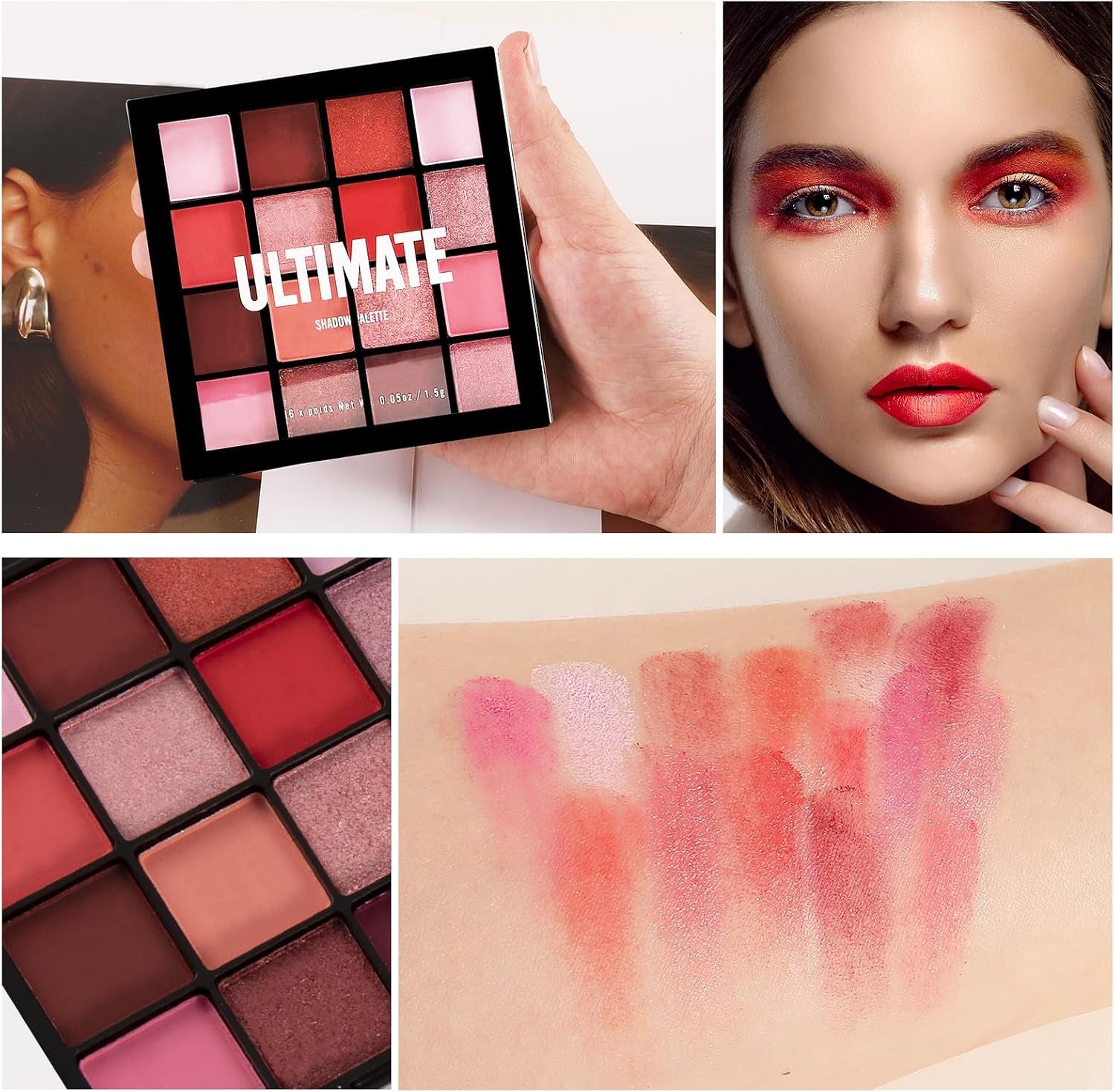 16-Color Eyeshadow Palette - Matte and Glitter Finishes for Versatile and Blendable Makeup Looks