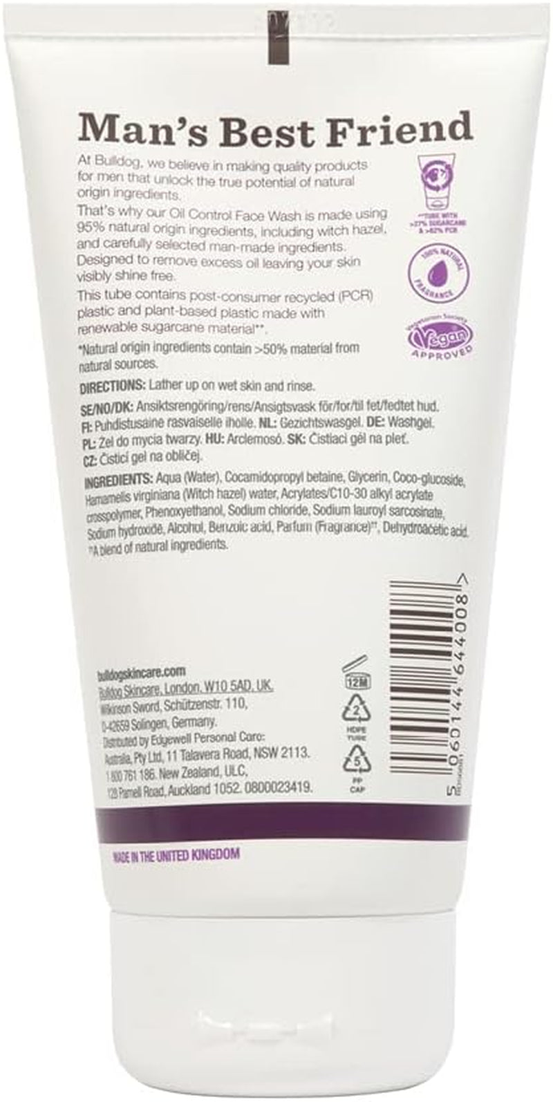 Men's Oil Control Face Wash with Witch Hazel, Willow Bark, and Juniper - 150ml