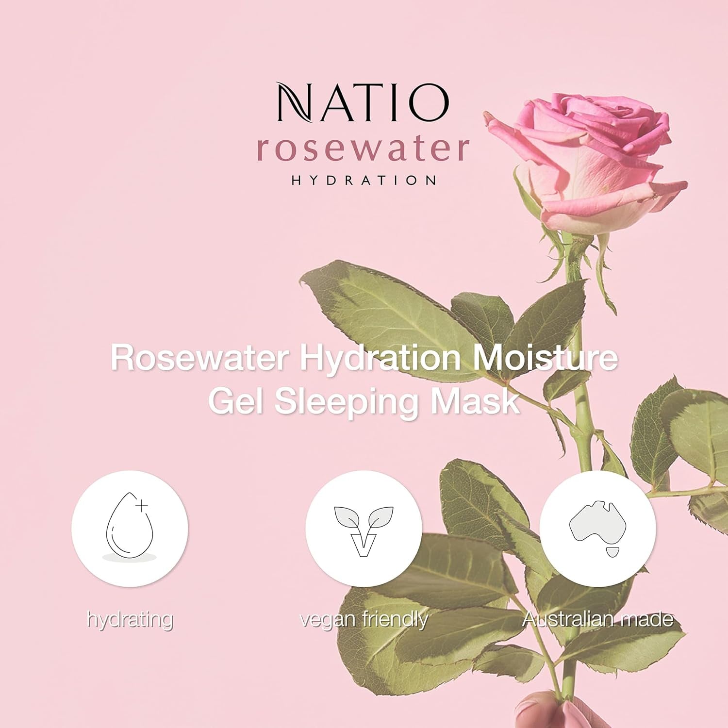 Australia Rosewater Hydration Moisture Gel Sleeping Mask 100G - Overnight Plumping Face Mask with Rosewater, Hyaluronate, and Calendula - Universal Face Moisturiser - Made in Australia