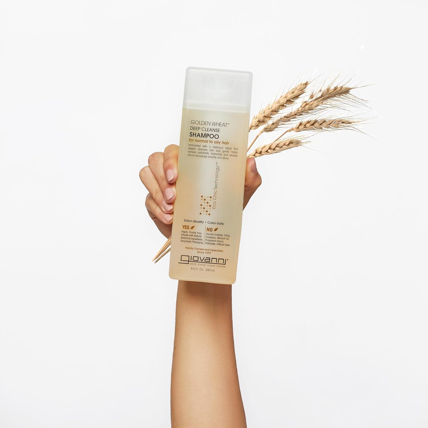 ECO CHIC Golden Wheat Deep Cleansing Shampoo for Oily Hair with Botanical Oils, Promotes Volume and Shine, Color Safe Formula with Spearmint Oil and Aloe Vera, 8.5 Oz