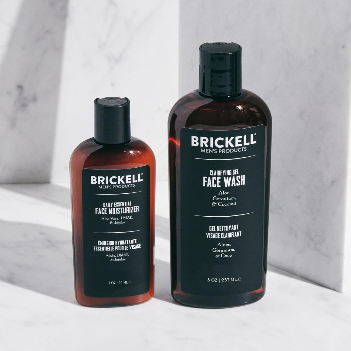 Brickell Men's Daily Essential Face Care Routine: Gel Facial Cleanser and Moisturizer, Natural and Organic, Unscented