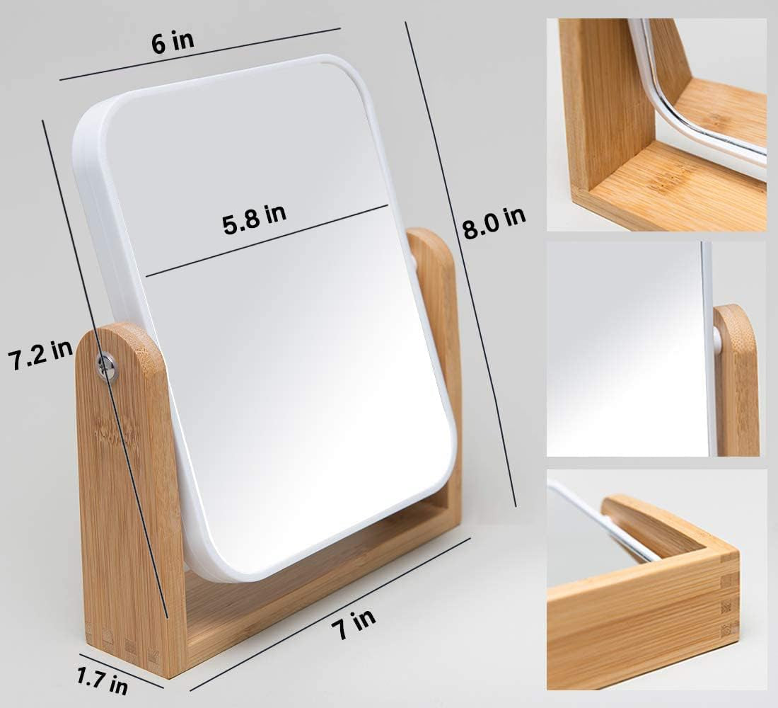 Professional Vanity Makeup Mirror with Bamboo Stand, 8-Inch Double-Sided 1X/3X Magnification and 360-Degree Swivel Design