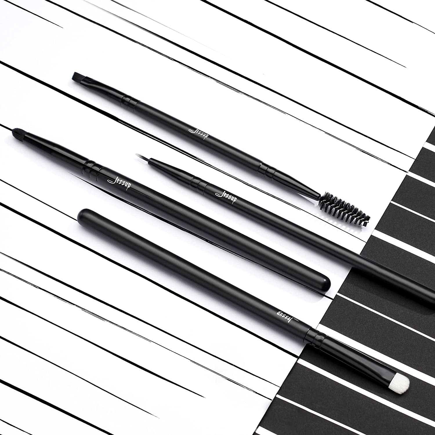 Professional 10-Piece Makeup Brush Set in Black with Natural and Synthetic Hair for Foundation, Blending, Blush, Concealer, Eyeshadow, Eyebrow, and Eyeliner Applications, T323