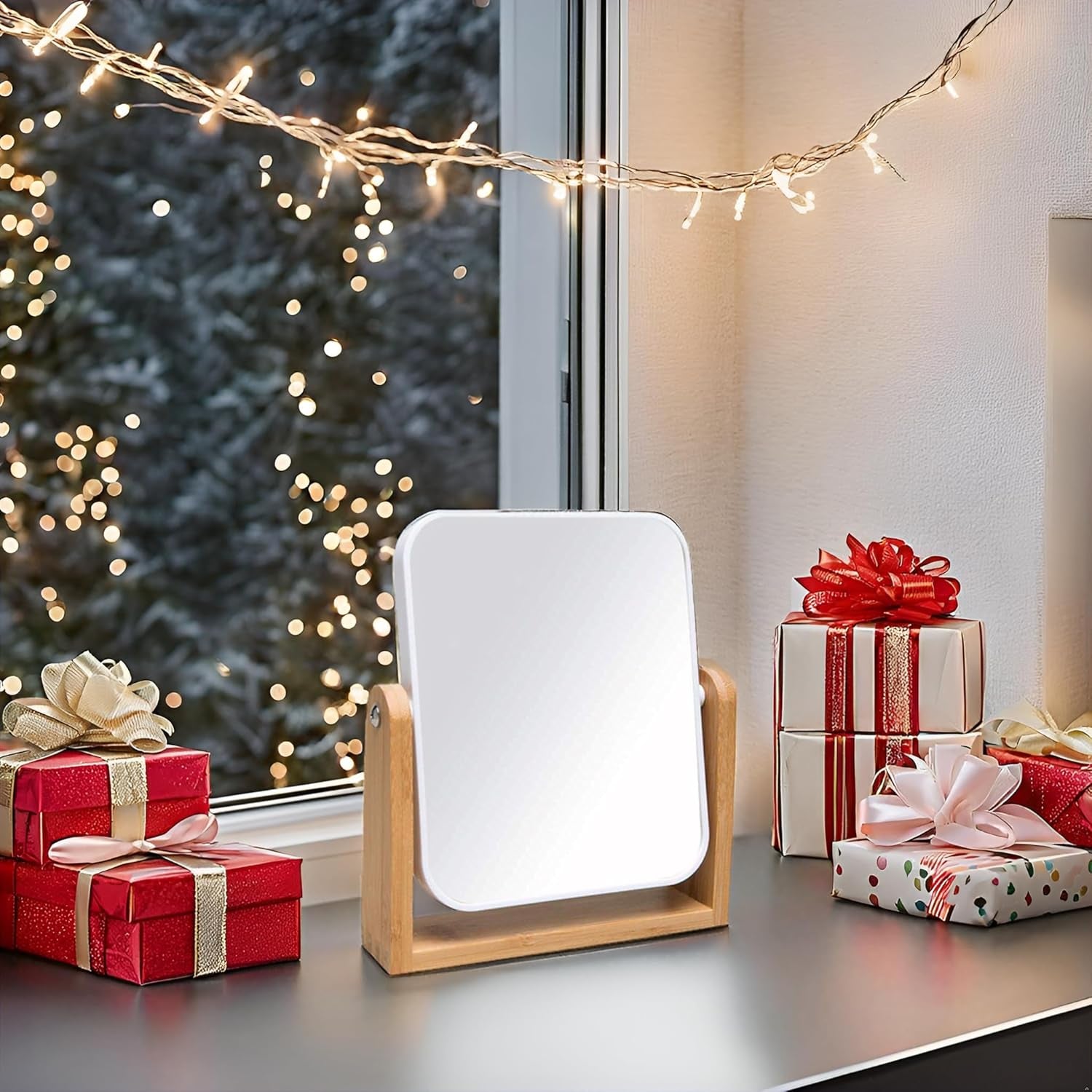 Professional Vanity Makeup Mirror with Bamboo Stand, 8-Inch Double-Sided 1X/3X Magnification and 360-Degree Swivel Design