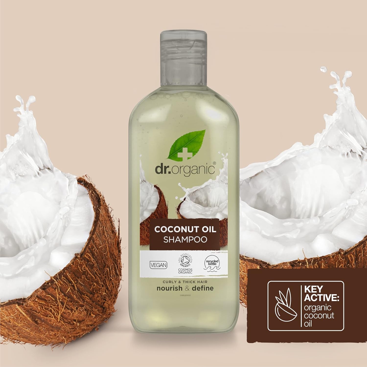 Dr Organic Coconut Oil Shampoo for Hydration - Suitable for Normal and Dry Hair, Unisex, Natural, Vegan, Cruelty-Free, Paraben and SLS-Free, Organic, 265ml (Packaging May Vary)