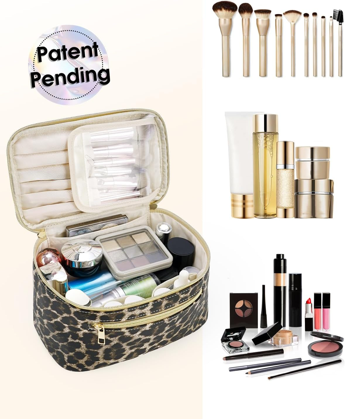 Travel Makeup Organizer and Cosmetic Brush Case for Women