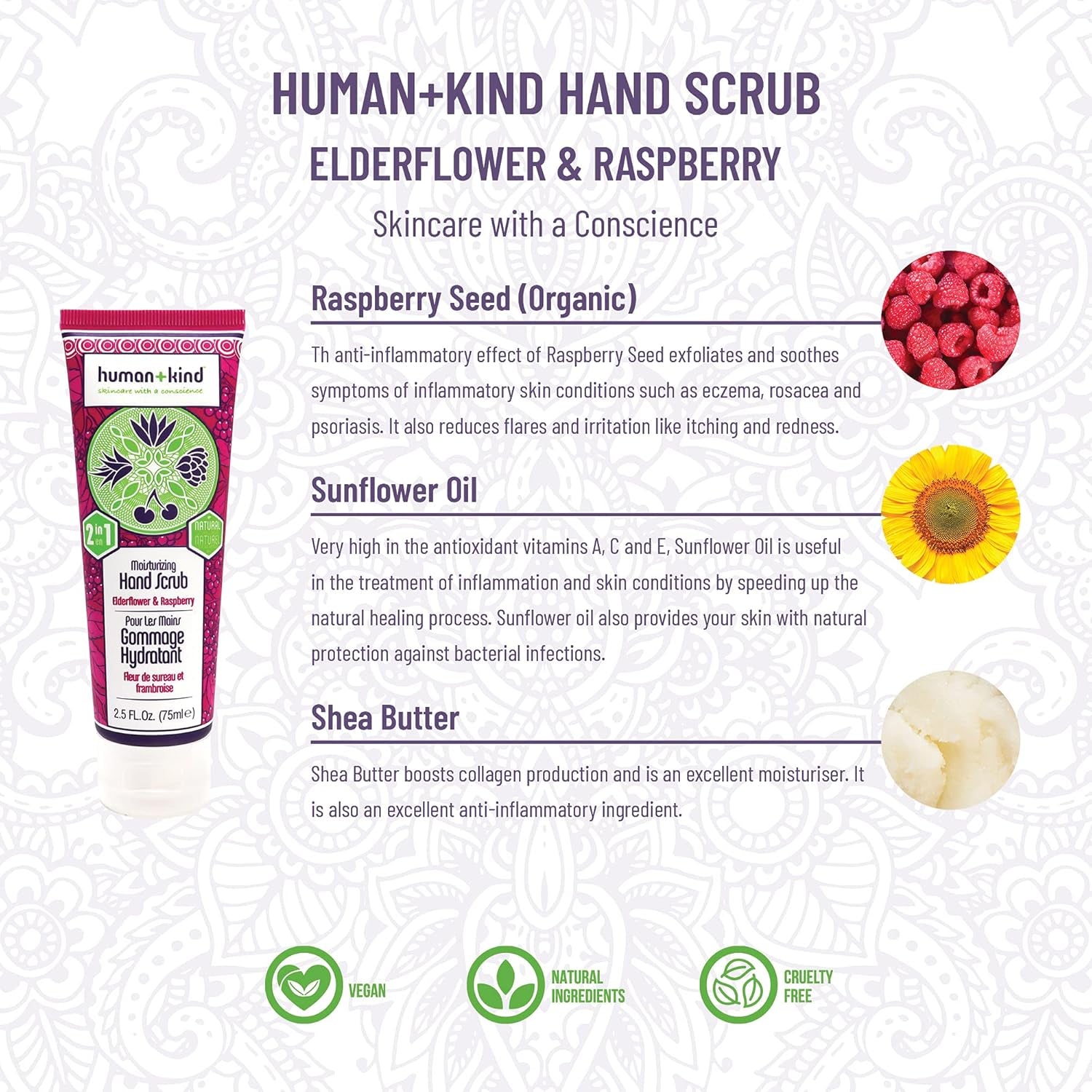 Moisturizing Hand Exfoliating Scrub for Soft and Smooth Skin - Gentle Repair for Dry, Cracked, and Peeling Hands with Shea Butter, Dried Raspberry Seeds, and Hydrated Silica - 75 ml