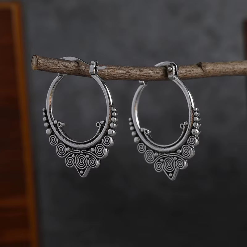 Vintage 925 Silver Needle Hypoallergenic Hoop Earrings for Women Classic Jewelry for Men Women Indian Boho Jewelry