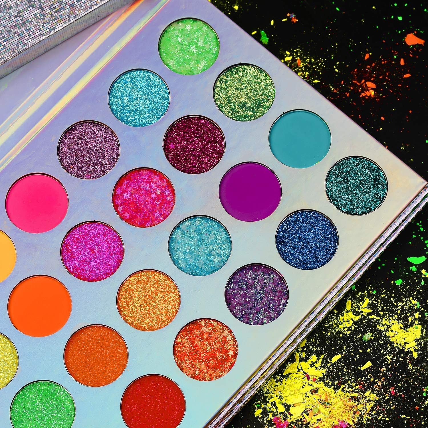 Neon Glow Eyeshadow Palette - Highly Pigmented UV Blacklight Eye Shadow Collection with Pressed Glitter in Red, Orange, and Pink