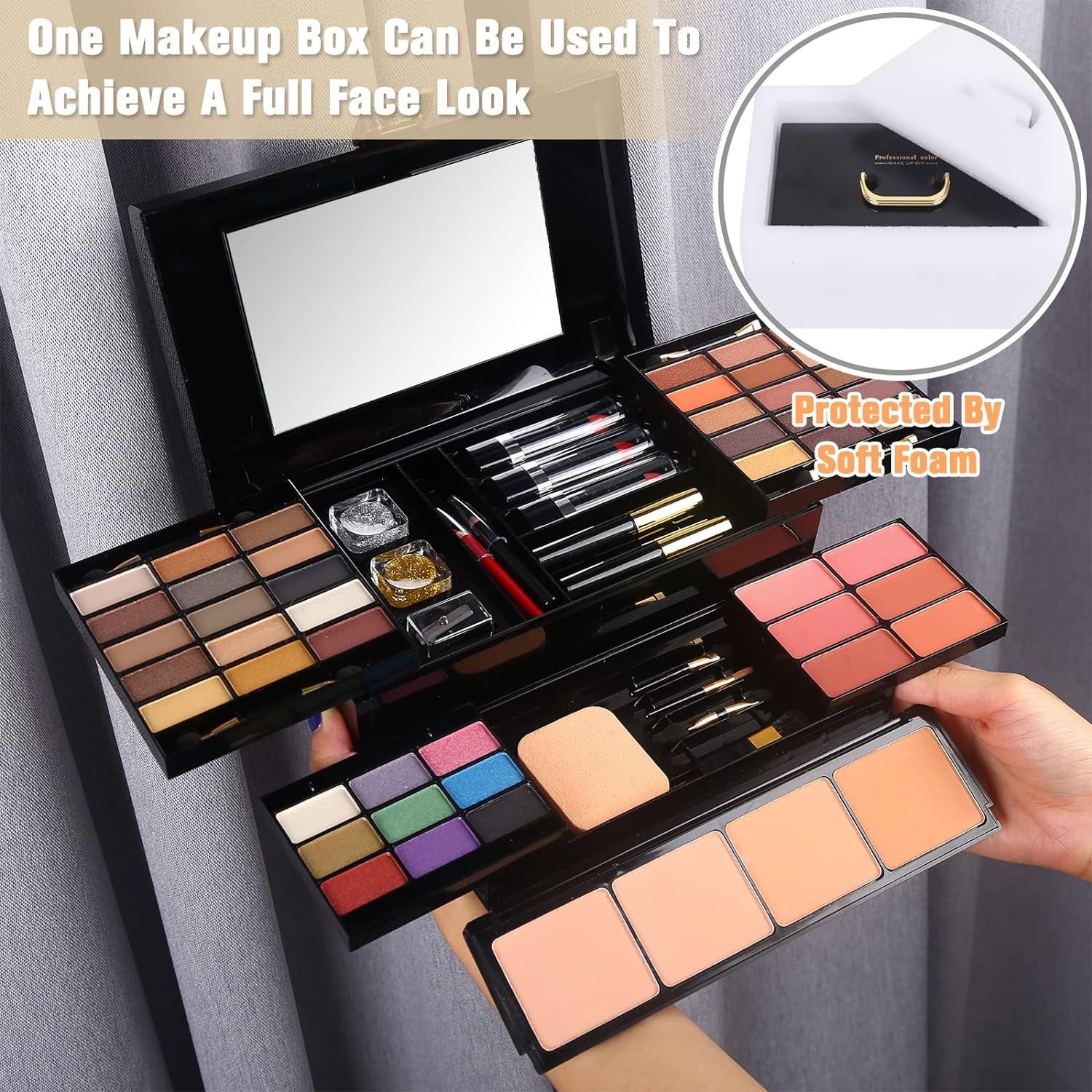 Professional Makeup Kit for Women - Comprehensive 58-Color All-in-One Gift Set with Mirror, Including Eyeshadow, Compact Powder, Blusher, Lipstick, Eyebrow Pencil, Glitter Gel, Eyeliner, and Mascara