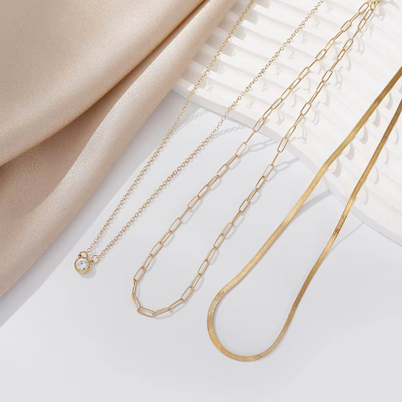 Vintage Boho Multilayer Gold Color Crystal Pendant Necklace Snake Chain for Women Men Valentine'S Jewelry Gift X0212