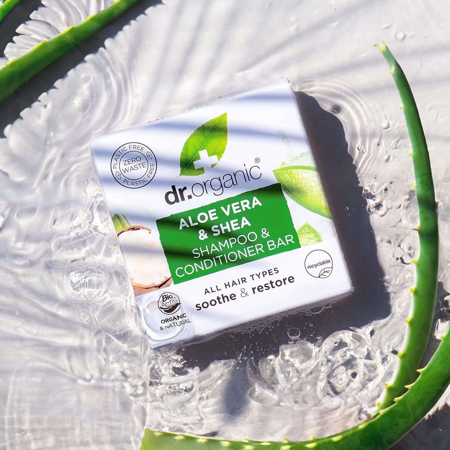 Dr. Organic Aloe Vera & Shea Shampoo and Conditioner Bar - Nourishing for Curly and Thick Hair, Plastic-Free, Natural, Vegan, Cruelty-Free, Paraben and SLS-Free, Organic, 75g
