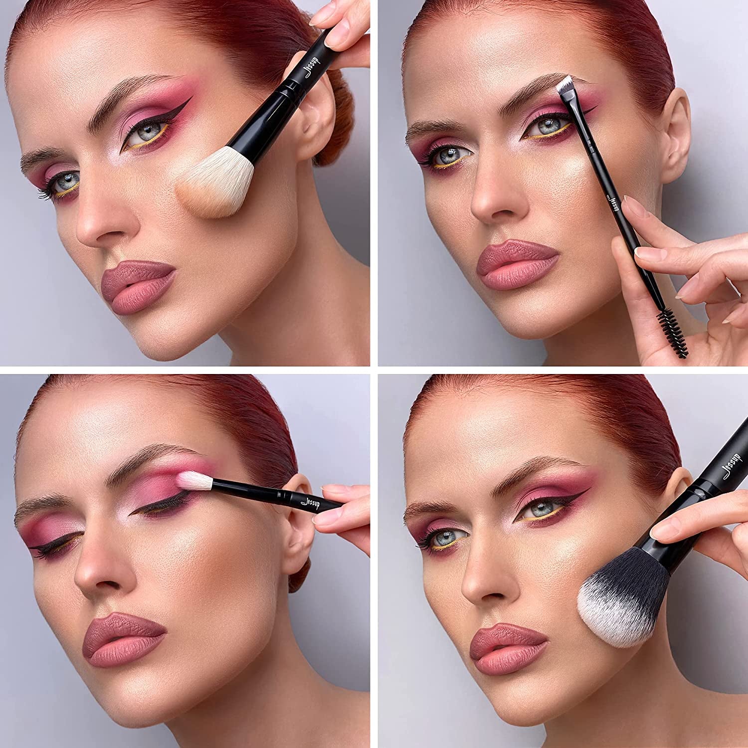 Professional 10-Piece Makeup Brush Set in Black with Natural and Synthetic Hair for Foundation, Blending, Blush, Concealer, Eyeshadow, Eyebrow, and Eyeliner Applications, T323