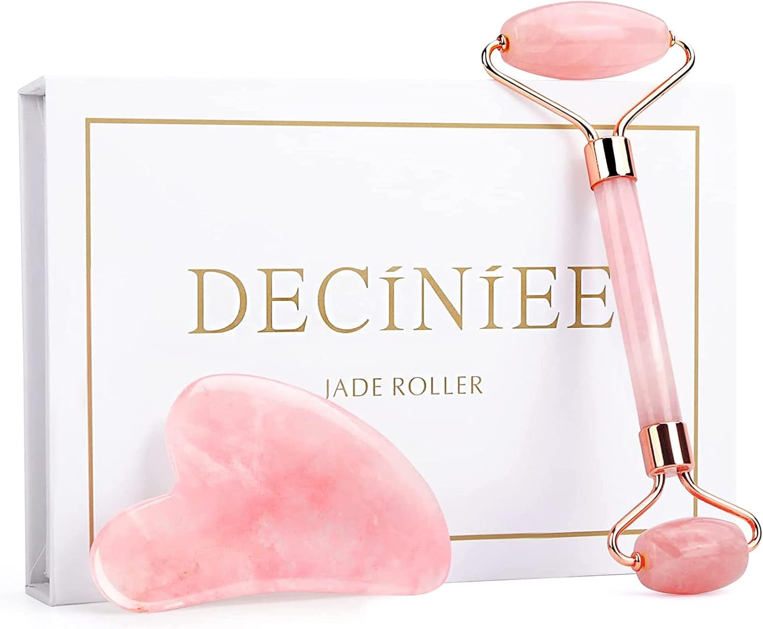 Jade Roller and Gua Sha Tool Set - Authentic Rose Quartz Facial Massager for Anti-Aging, Slimming, and Firming - 100% Natural Jade for Face, Eye, and Neck Care