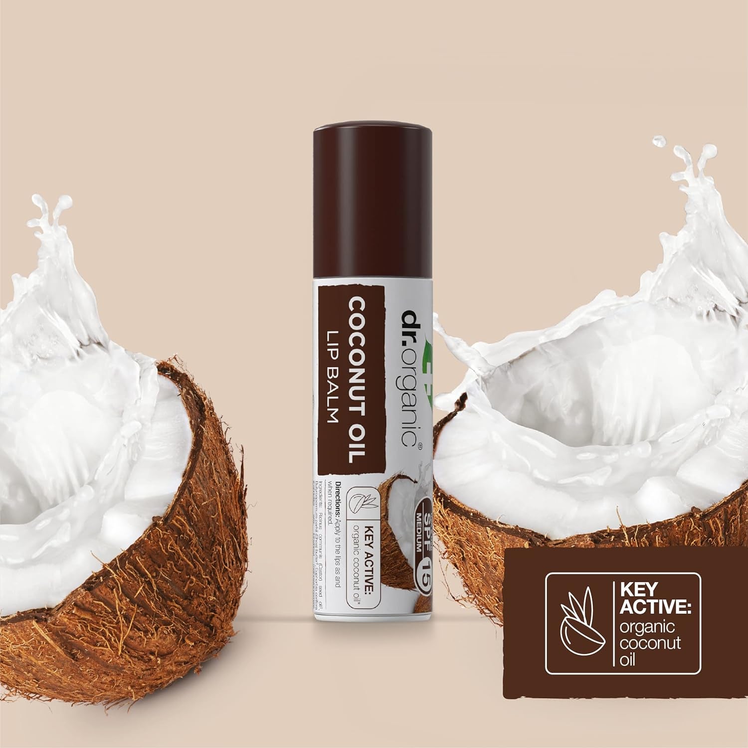 Dr Organic Coconut Oil Lip Balm with SPF 15 - Moisturizing Formula for Men and Women, Natural, Vegetarian, Cruelty-Free, Paraben and SLS-Free, Eco-Friendly Packaging, 5.7ml