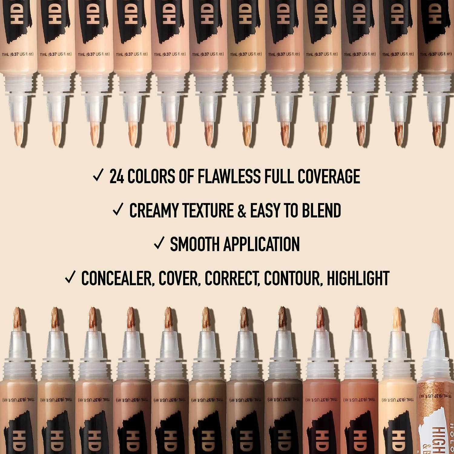 4-in-1 Concealer: Color Corrector, Contour, and Highlighter with Full Coverage for Under Eye Circles and Blemishes - Hydrating and Long-Lasting Formula (Orange Corrector, 1 Pack)