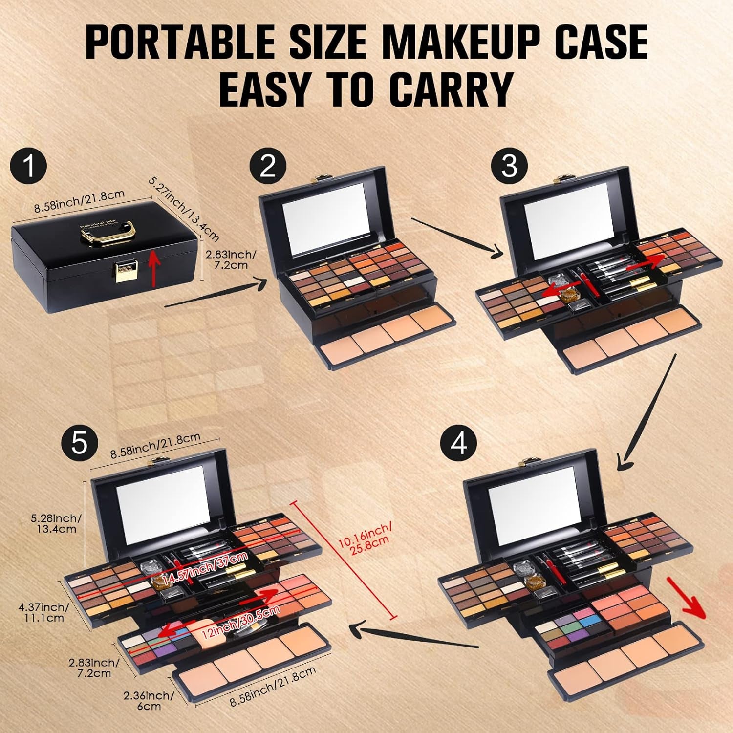 Professional Makeup Kit for Women - Comprehensive 58-Color All-in-One Gift Set with Mirror, Including Eyeshadow, Compact Powder, Blusher, Lipstick, Eyebrow Pencil, Glitter Gel, Eyeliner, and Mascara