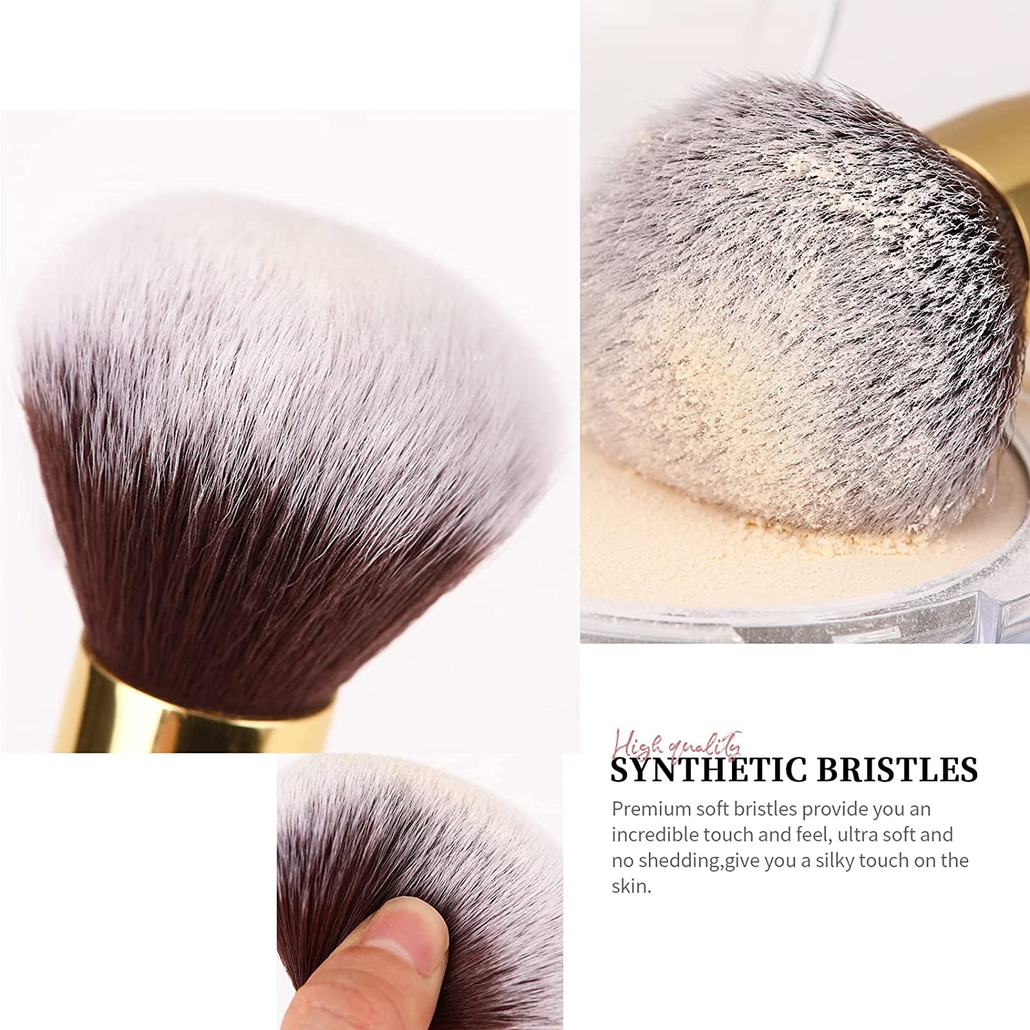Duo-End Foundation and Contour Makeup Brushes - Synthetic Cosmetic Tools (2 Pieces, Gold)