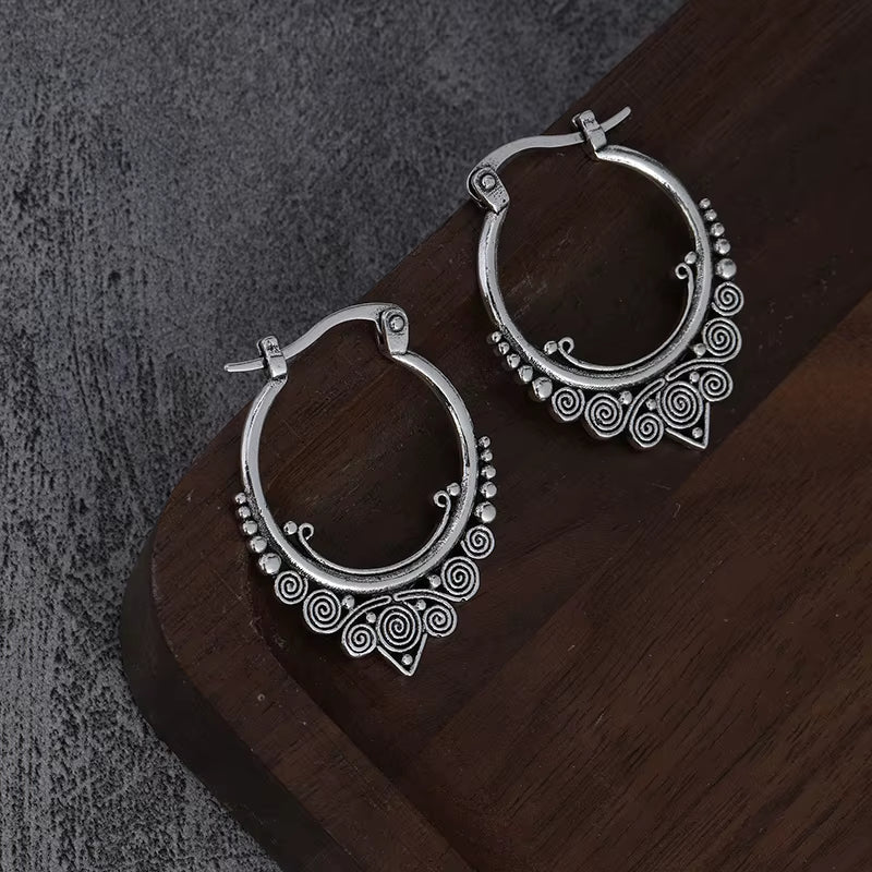 Vintage 925 Silver Needle Hypoallergenic Hoop Earrings for Women Classic Jewelry for Men Women Indian Boho Jewelry