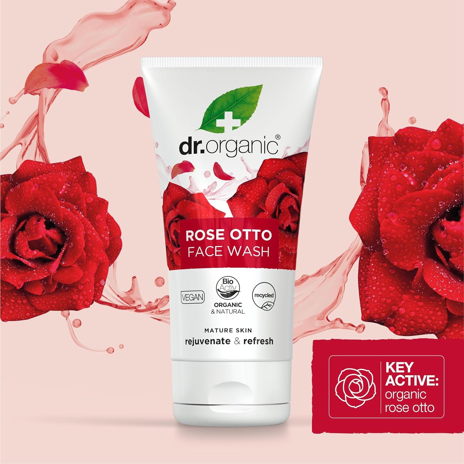 Dr Organic Rose Otto Cleansing Face Wash for Mature Skin - Natural, Vegan, Cruelty-Free, Paraben & SLS-Free, 150ml, Eco-Friendly Packaging