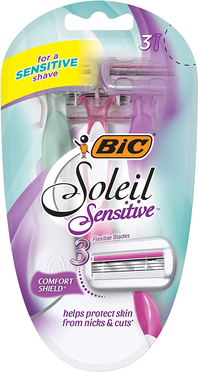 Soleil Sensitive Women's Disposable Shaving Razors - Set of 3, Purple, Model 7048