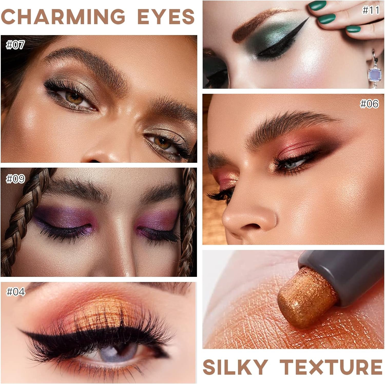 Eye Brightening Cream Eyeshadow Stick with Glitter Shimmer and Soft Brush Applicator (01# Pearl White Shimmer)