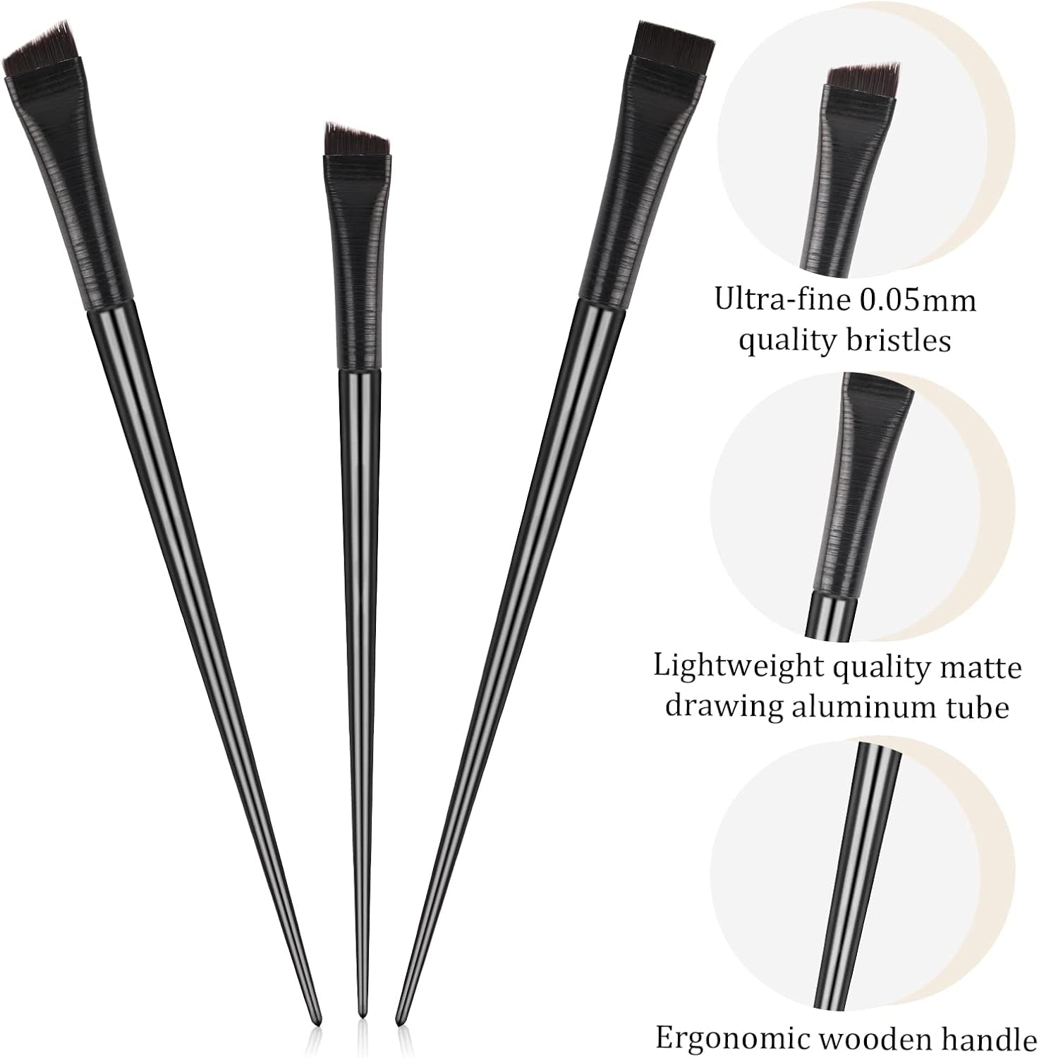 Precision Angled Eyeliner Brush Set - Ultra Thin Fine Point Brushes for Eyeliner and Eyebrow Concealing (Set of 3)