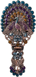 Antique-Style Foldable Metal Phoenix Cosmetic Mirror with Peacock Design - Portable Copper Vanity Mirror with Handle