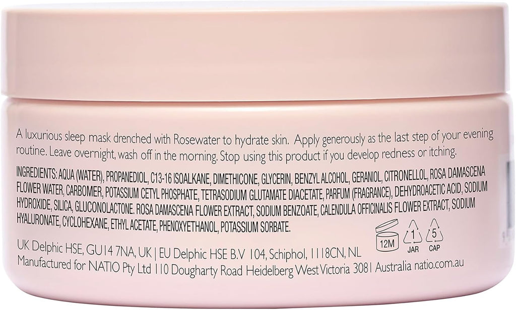 Australia Rosewater Hydration Moisture Gel Sleeping Mask 100G - Overnight Plumping Face Mask with Rosewater, Hyaluronate, and Calendula - Universal Face Moisturiser - Made in Australia