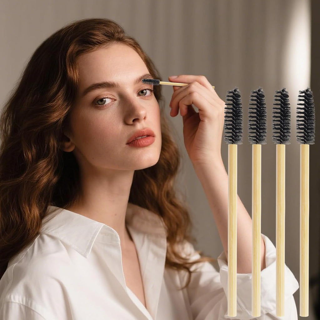 Disposable Mascara Wands and Eyelash Extension Brushes - Bulk Set of 150 (Bamboo Black)
