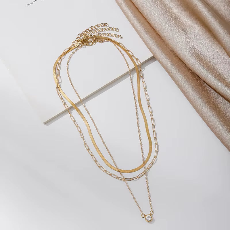 Vintage Boho Multilayer Gold Color Crystal Pendant Necklace Snake Chain for Women Men Valentine'S Jewelry Gift X0212