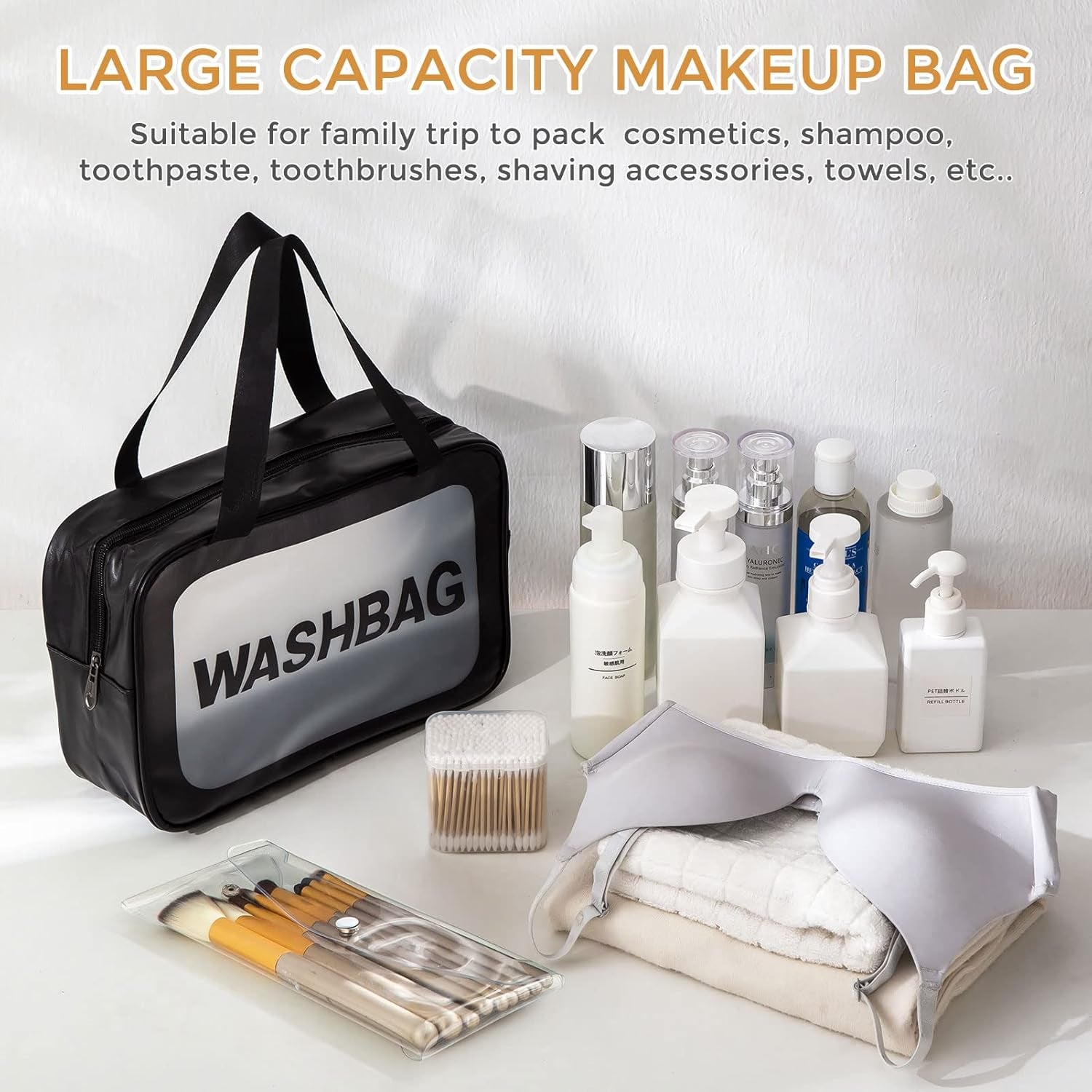 Set of 3 Waterproof Translucent Toiletry Bags with Clear Makeup Bag - Travel Essentials in Three Sizes