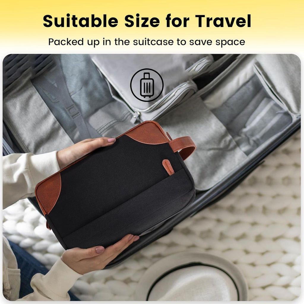 Hanging Travel Toiletry Bag for Men - Water-Resistant Canvas Shaving Kit, Large, Black