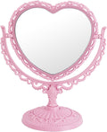 7-Inch Dual-Sided Swivel Vanity Makeup Mirror with 3X Magnification, Decorative Framed European Style, Oval Pink Heart-Shaped Design for Bathroom and Dressing Table