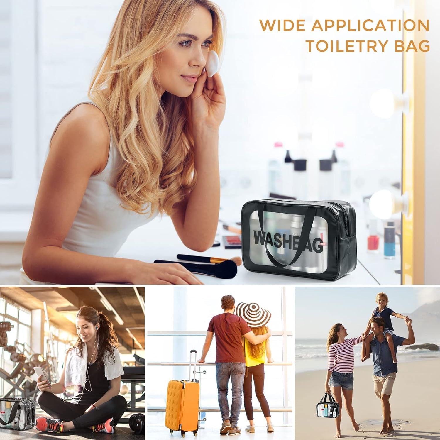 Set of 3 Waterproof Translucent Toiletry Bags with Clear Makeup Bag - Travel Essentials in Three Sizes