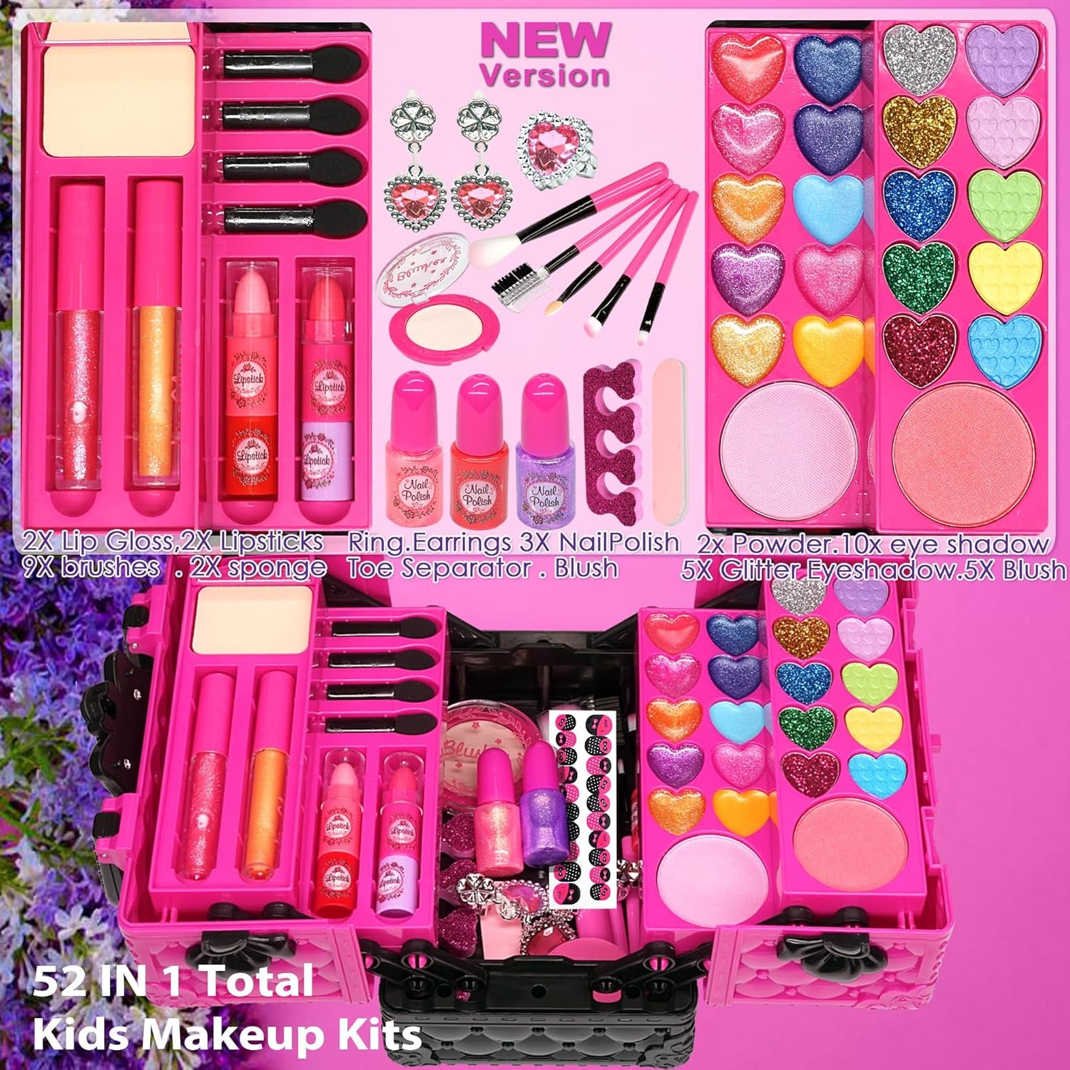 Professional Children's Makeup Set - 52-Piece Washable and Non-Toxic Makeup Kit for Ages 3-12, Ideal Birthday Gift for Aspiring Young Artists