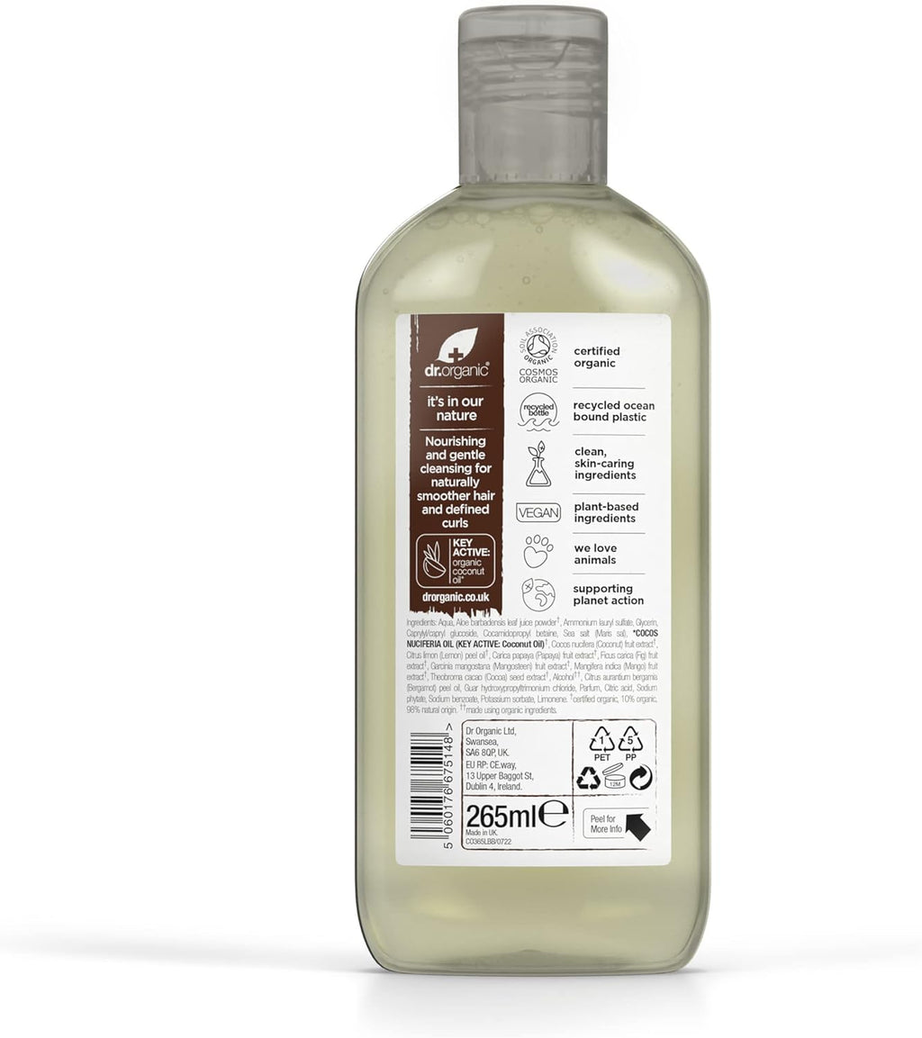 Dr Organic Coconut Oil Shampoo for Hydration - Suitable for Normal and Dry Hair, Unisex, Natural, Vegan, Cruelty-Free, Paraben and SLS-Free, Organic, 265ml (Packaging May Vary)