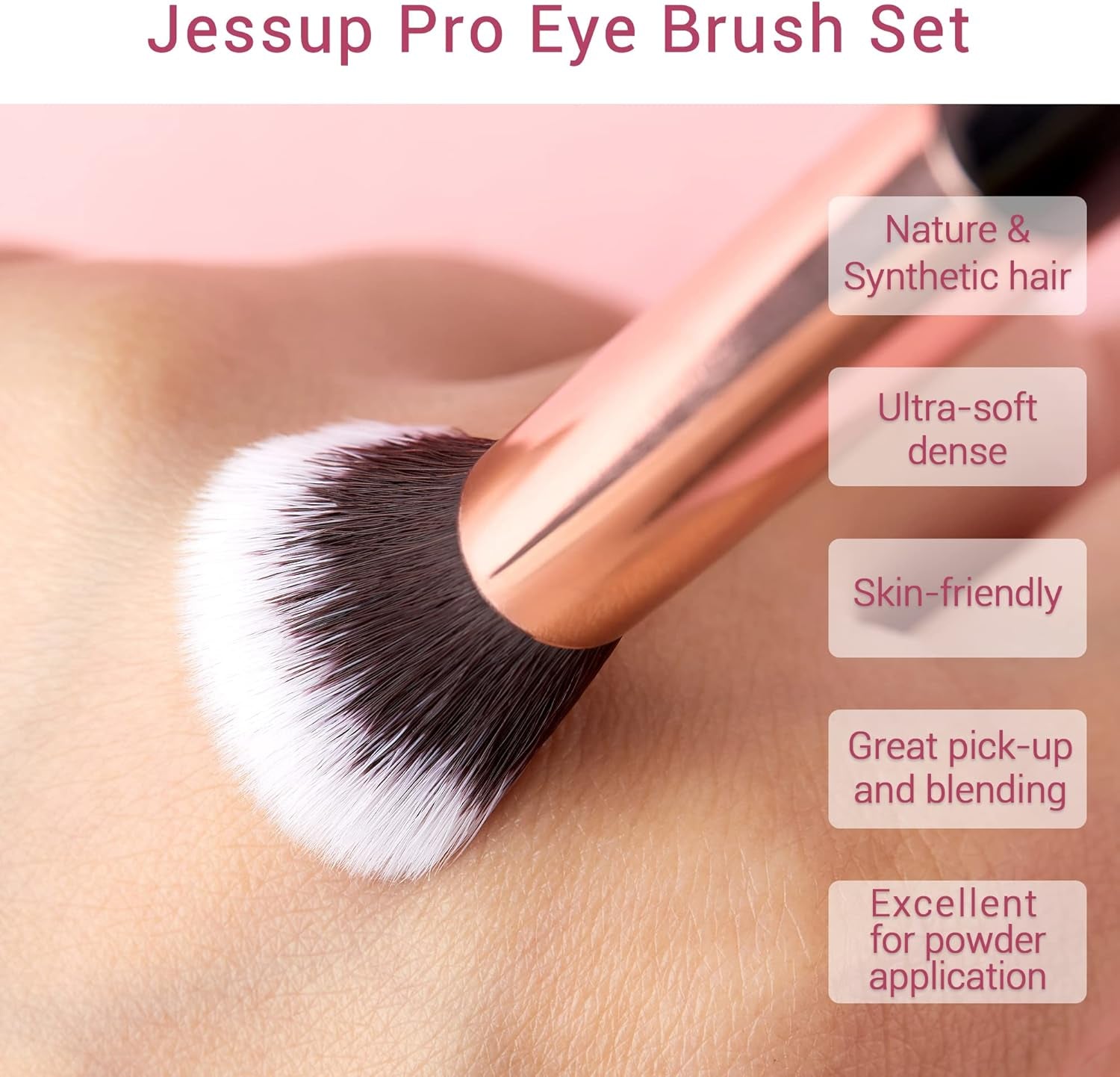 15-Piece Professional Makeup Brush Set with Wood Handles and Natural-Synthetic Hair, Pearl Black/Rose Gold, T157