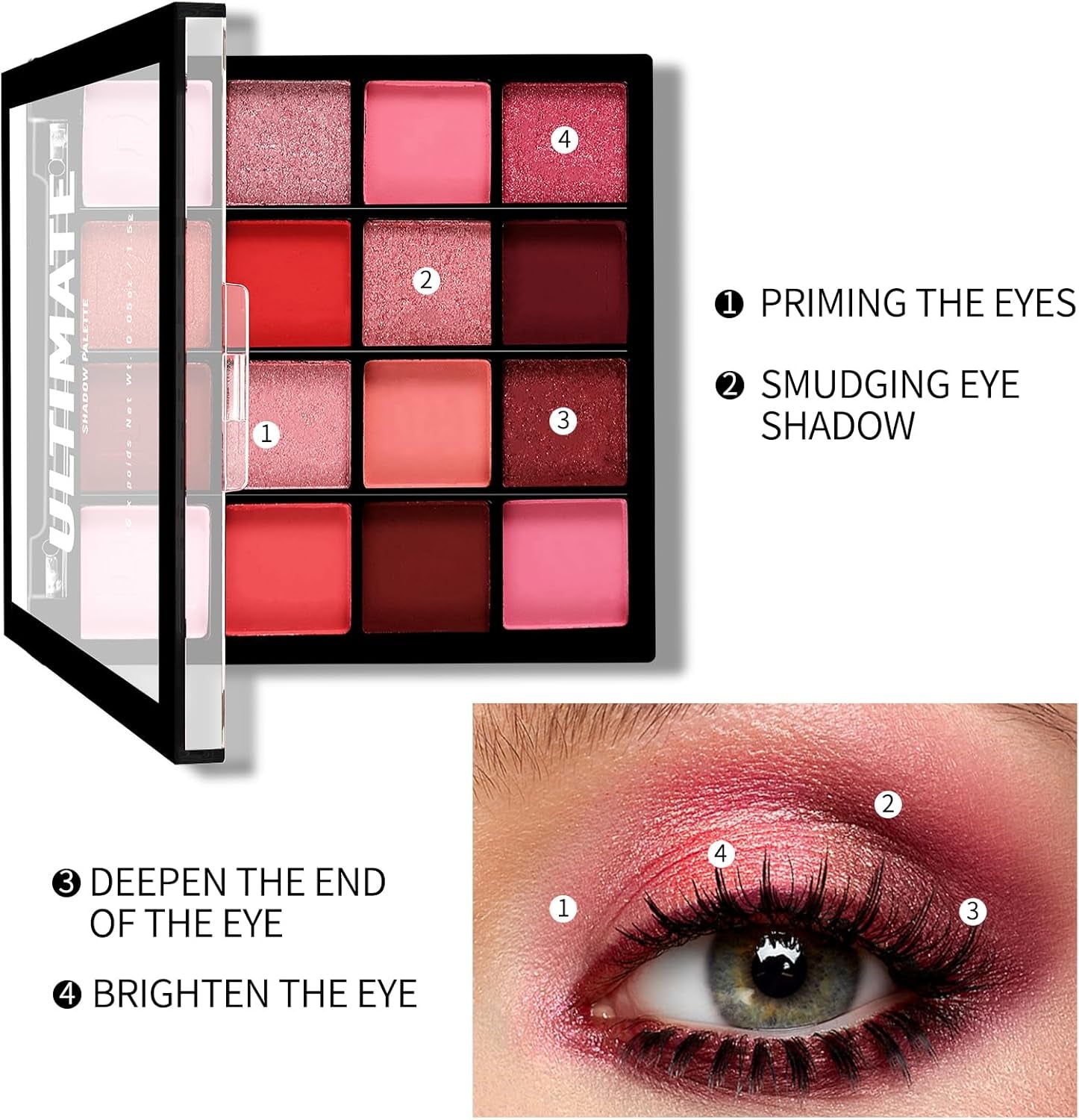 16-Color Eyeshadow Palette - Matte and Glitter Finishes for Versatile and Blendable Makeup Looks