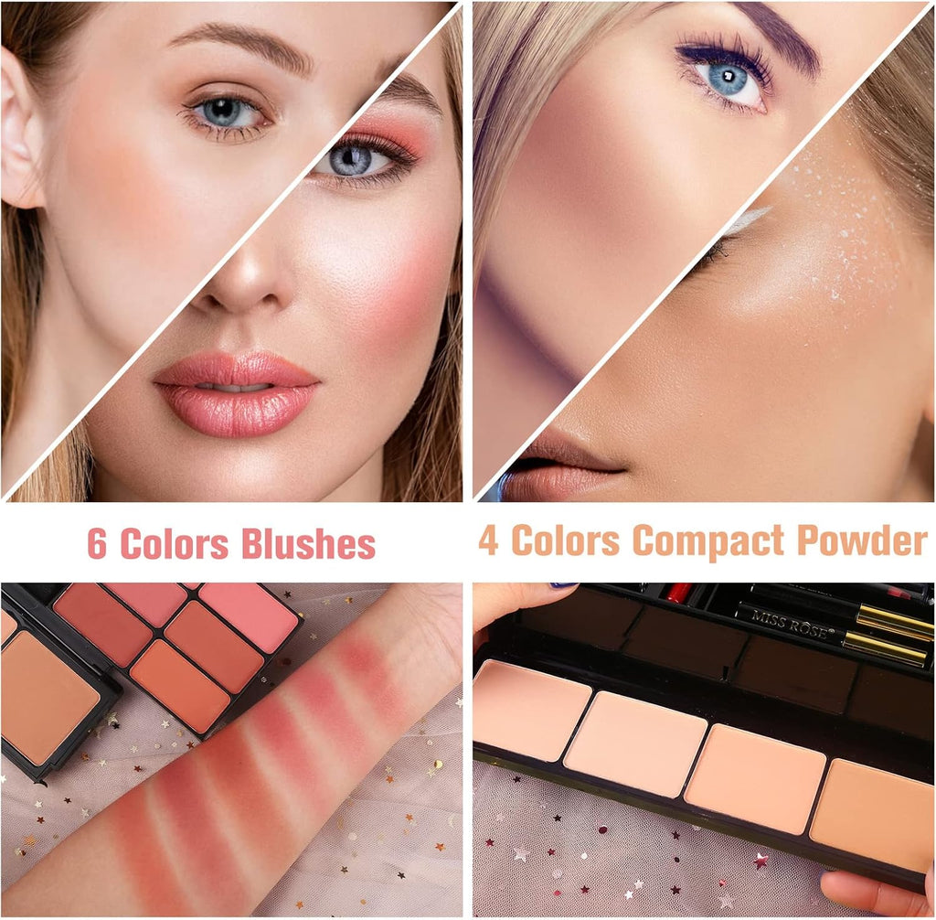 Professional Makeup Kit for Women - Comprehensive 58-Color All-in-One Gift Set with Mirror, Including Eyeshadow, Compact Powder, Blusher, Lipstick, Eyebrow Pencil, Glitter Gel, Eyeliner, and Mascara