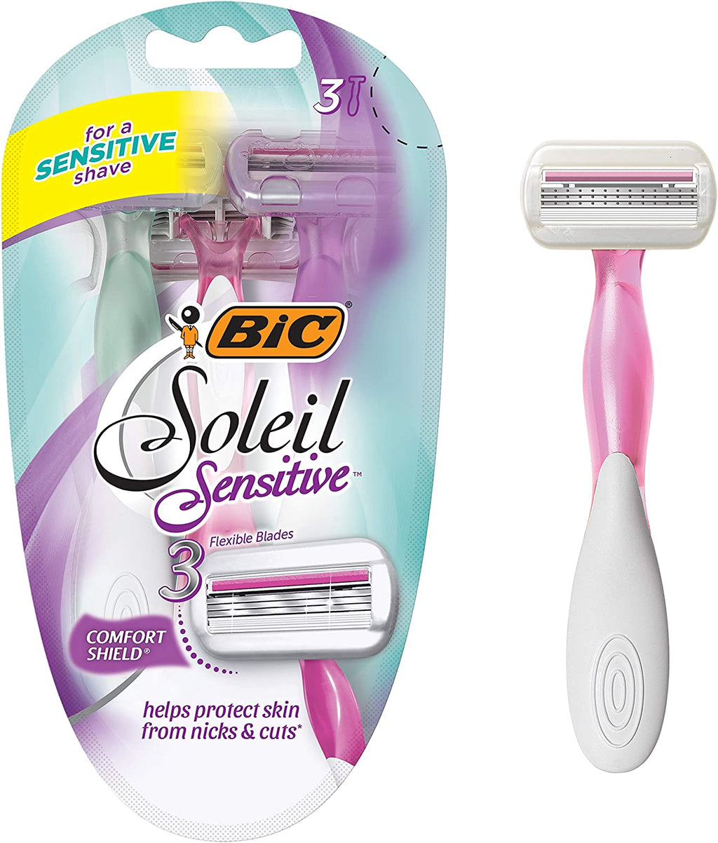 Soleil Sensitive Women's Disposable Shaving Razors - Set of 3, Purple, Model 7048