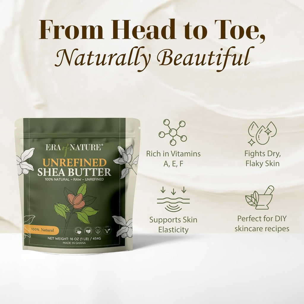 Organic Unrefined Raw African Ivory White Shea Butter 16 oz - Premium Moisturizing Shea Butter for Skin and Hair, Ideal for DIY Lip Balm, Cream, Soap, and Lotion Production