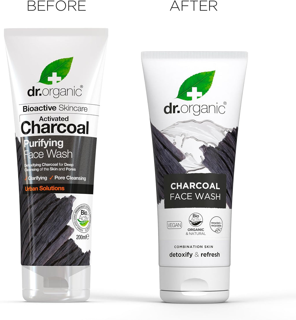 Dr Organic Charcoal Face Wash - Natural Cleansing Solution for Acne and Oily Skin, Vegan, Cruelty-Free, Paraben and SLS-Free, 200ml